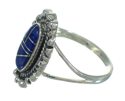Silver Southwest Lapis Inlay Ring Size 7-1/4 AX88152